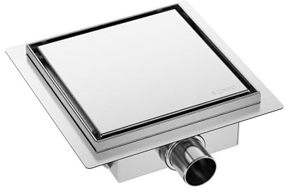 BALNEO Wandablauf Duschrinne quadratisch 20x20 cm - Bodenablauf aus Edelstahl zum Badezimmer - Komplettsatz - Extra Flach - Beidseitig Verchromt - Duschablauf W-Drain 2in1