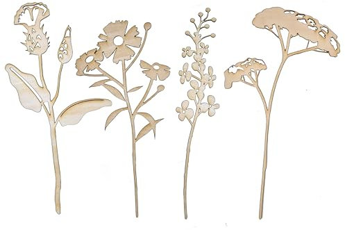 Panimel ® 4 Stück Blumen aus Holz- dekorative Holzblumen, Wiesenblumen - verschönern jedes Zuhause, Vintage Kunstblumen
