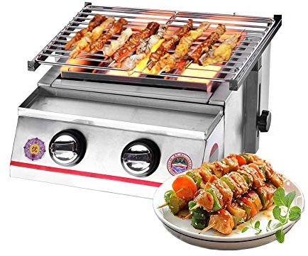 Barbacoa de Gas de acero inoxidable comercial para el hogar, dos quemadores, escudo de vidrio para barbacoa al aire libre, altura ajustable útil para el hogar