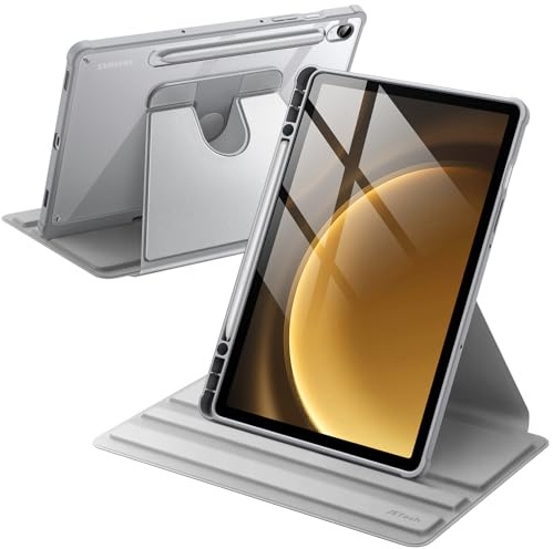 JETech Funda Giratoria para Galaxy Tab S10 Lite/S10 FE/S9 FE/S9, Plata | Soporte Giratorio 360°, Carcasa Trasera Transparente, Activación/Reposo Automático, con S Pen Soporte, Protección Completa