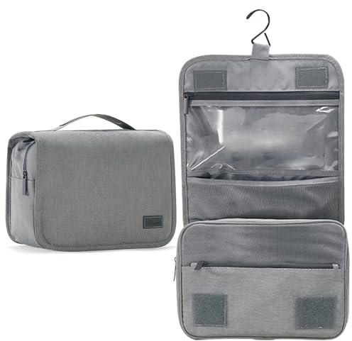 Kulturtasche Damen Kulturbeutel Herren Faltbarer Reise Kulturbeutel mit Tragegriff Waschbeutel für Camping Reisen für Kinder Frauen Mann-Grey