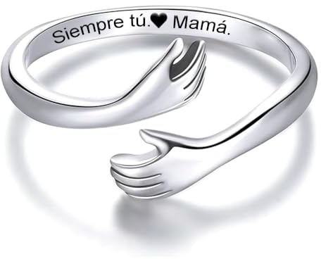 Anillo Mamá abrazo de plata de ley 925 ajustable – Regalo para mamá en Día de la Madre, cumpleaños o Navidad, joya emocional con caja de regalo incluida