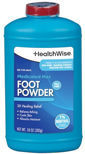 HealthWise Maximum Strength Medicated Foot Powder, 1% Menthol, 10 oz