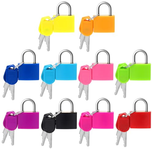 10 cerraduras de maleta con llaves, mini cerraduras de equipaje de metal multicolor, candado con llave de cobre cubierto de plástico para cajas, taquillas, bolsas de viaje
