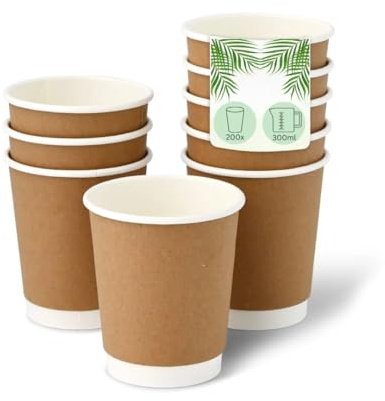 DeinPack 200 Stück Kaffeebecher braun 300ml / 12 oz Ø 90 mm - Doppelwandige Isolierte Pappbecher - plastikfrei - nachhaltige Materialien - Einwegbecher-ToGo Becher