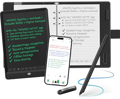 NEWYES SyncPen 3.0 Digital Note-taking Set | Paper-to-Screen Solution, Smart-Pen + A5 Notebook + Reusable LCD Notepad, Auto Real-time Sync, Playback, Ideal for School Office Meeting Art