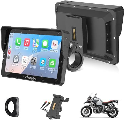 W702S Pro Motorrad Carplay Bildschirm mit BM05 Halterung für Plug-and-Play, Kabellos CarPlay & Android Auto, 7 Wasserfest Touchscreen, Intercom-Funktion, Dual Bluetooth, Verdrahtet Controller, Navi.