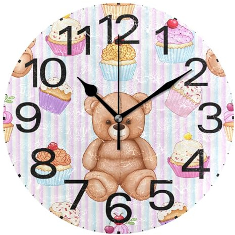 Kutsu Scale Bears Cupcakes Wall Clock Silent Non Ticking, Battery Operated Round Clock 10 Inch for Home Bedroom Living Room Kitchen Office School Classroom, Black