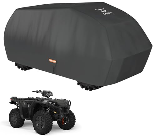 EVRBUL Quad Abdeckplane ATV Abdeckung 420D (245 L ×127 B×117 H cm) Kompatibel mit Can-Am Polaris Suzuki Honda Allwetter Wasserdicht Und Staubdicht 4-Räder-Abdeckung