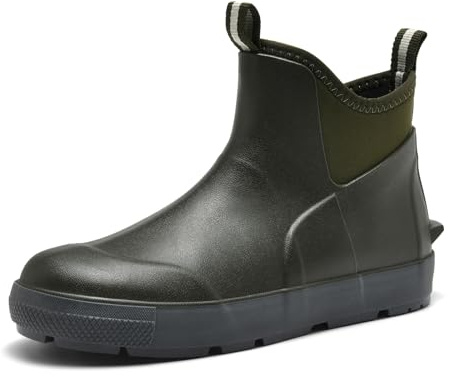 GemChve Gummistiefel Herren,Gartenschuhe herren Kurze,Chelsea Boots Damen,Arbeitsschuhe Gummistiefel Halbhoch,Deckstiefel​ Wasserdicht Rutschfest Geeignet Regentag Reisen Angeln Green44EU