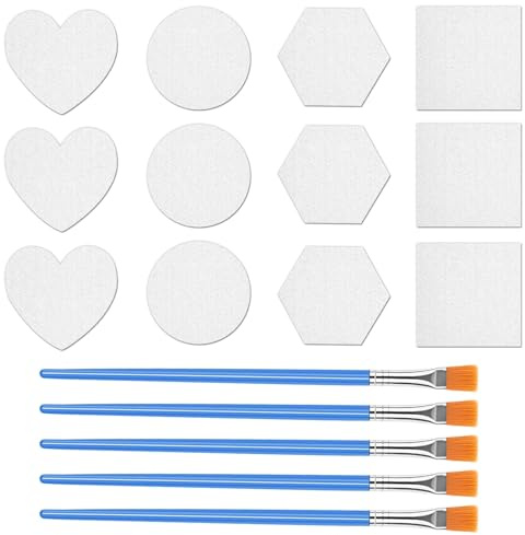 12 Stück Leinwand zum Bemalen, kleine magnetische Leinwände zum Bemalen, Weiß Keilrahmen Leinwand Set, Baumwoll Canvas für Malen Ölgemälde Aquarellfarben(runde Sechsecke, Herz, Quadrat) + 5 Stiften