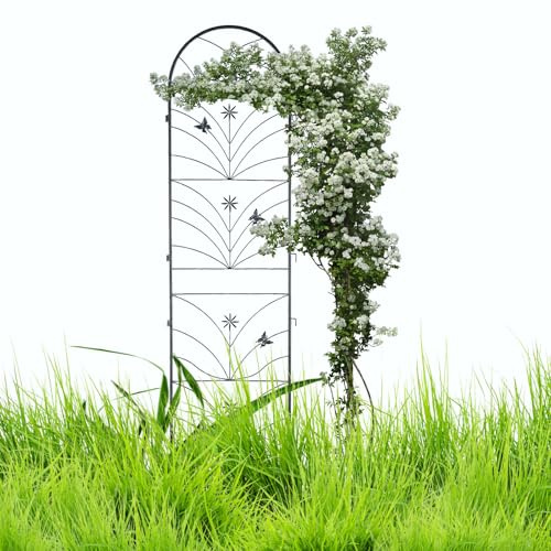 Pair of Metal Garden Trellis Panels 150 x 45cm Decorative Outdoor Support for Climbing Vegetables, Vines & Flowers Iron Construction