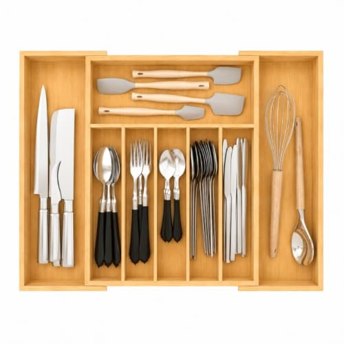 woodluv Extendable Wooden Cutlery Drawer Organizer, Utensil Tray for Kitchen, Drawer to Hold Utensils, Kitchen Storage Accessories Office Supplies