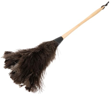 WEKAMOS Plumeau à Plume D'autruche Doux Nettoyeur De Poussière Domestique Long Manche En Bois Kaki Outil De Brosse De Nettoyage Pour Meubles Maison Bureau
