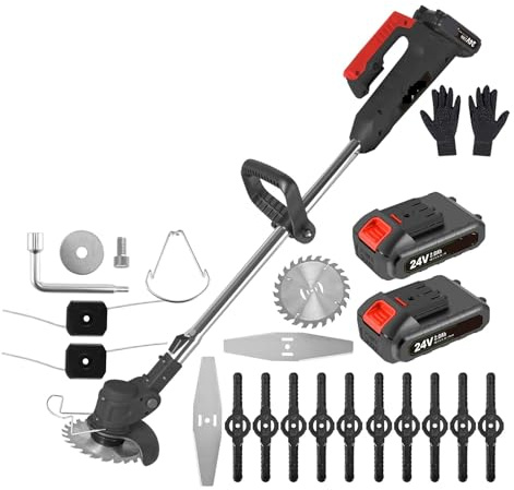 Decespugliatore A Batteria Da 24 V Con Lama In Metallo, Tagliabordi Telescopico, 2 Batterie Da 2000 MAh, Set Tosaerba Elettrico Potatura Efficiente(Black)