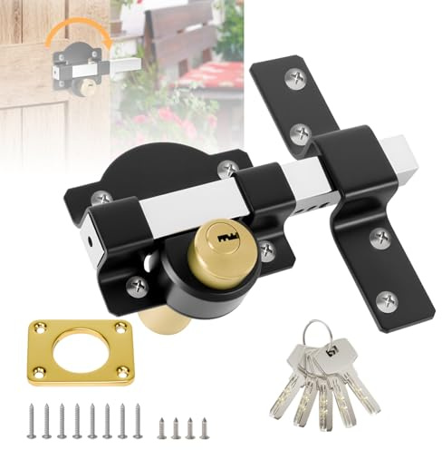 Gate Lock 50mm Long Throw, Double Sided Locking Mortise Deadbolt for 50mm Thick Wooden Gates, Garden Doors, Sheds, Stainless Steel with 5 Keys, Anti-Theft