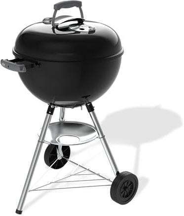 Weber Barbecue a carbone Bar-B-Kettle 47 cm con supporto e ruote/BBQ classico, finitura in acciaio smaltato antiruggine, termometro integrato, raccogli-cenere, superficie di cottura 1548 cm², nero