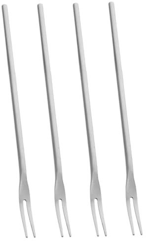 Suxdlan Lot de 4 fourchettes à cornichons, fourchettes en Acier Inoxydable de 13 cm avec Long Manche, Fourchette à Fruits polie Miroir 2 Dents, Dessert réutilisables pour Salade Concombre