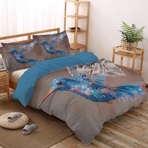 CEDNXOER Set Copripiumino Eleganza Colibrì,Copripiumino Set Singolo 135x200cm Lusso Cristallo Uccelli Motivo con 1 Federa 50x75 cm,Traspirante In Double Face Biancheria Da Letto Camera Da Letto