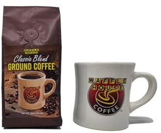 Waffle House Coffee Lover’s Bundle – 12 oz Original Ground Coffee with 1 Classic Diner Mug, Gift Set for Coffee Fans