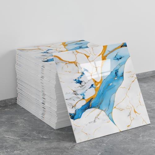 10 fogli di piastrelle adesive da parete effetto marmo, 30 x 30 cm, impermeabili, in PVC, per doccia, cucina, bagno, camera da letto (blu)
