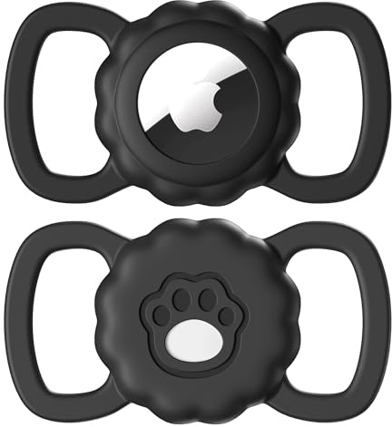 Maledan 2 stycken Airtag hundhalsband kompatibla med Apple AirTag GPS Tracking Finder – silikon vattentätt Airtag fodral med tassmönster för katthalsband Airtag skyddande fodral, tillbehör, svart +