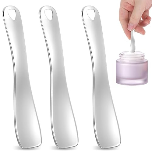 3 espátulas cosméticas para crema, espátulas de metal plateadas, cosméticas, cuidado de la piel, cucharas cosméticas, cucharas de belleza, reutilizables, mini aplicador de maquillaje para cosméticos