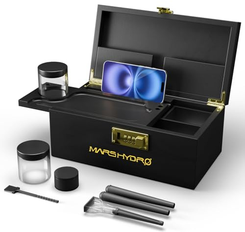 MARS HYDRO Large Bamboo Storage Box with Metal Combination Lock,Stash Box,Decorative Box for Home,Great Gift