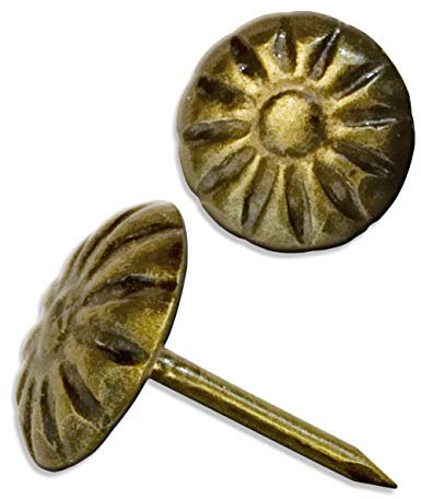 Fuxxer, 100 chiodi per decorazioni antiche, chiodo ornamentale, chiodo per imbottitura, puntine, chiodo per mobili, vintage, look antico in bronzo/ottone, 11 x 17 mm, set da 100