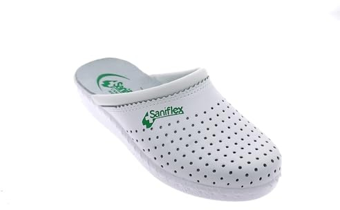 Saniflex 841-1 Médico Certificado Zuecos Mules Zapatillas Zapatos de Cuero, Mujer, Blanco, EU 41