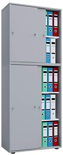 Büroschrank mit 5 Fächern | moderner Aktenschrank mit Schiebetüren und Schloss | Maße ca. B. 70 x H. 184 x T. 37 cm – Lona 5-Fach abschließbar
