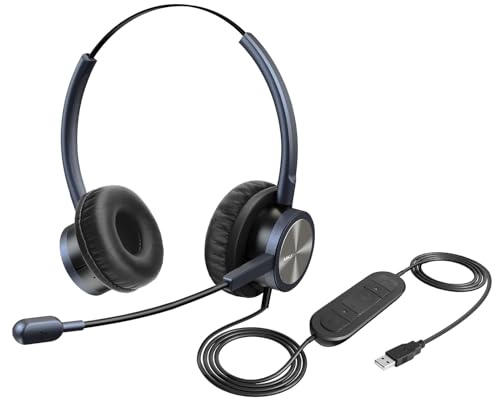 MKJ Casque USB avec Nuance Dragon Dictation Skype Casque avec Microphone antibruit pour PC, téléphones de conférence, conférences téléphoniques, réunions de Zoom, équipes Temps de Visage