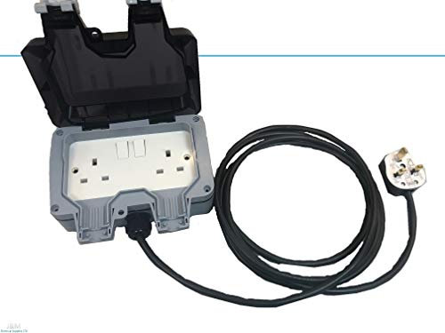2G 2 Gang IP66 Weatherproof Outdoor Extension Lead Waterproof Double Socket All Lengths (15M)
