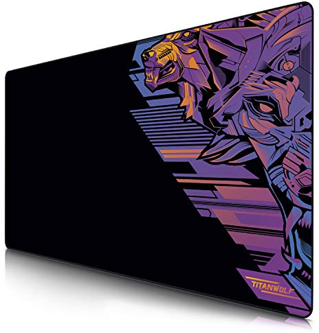 TITANWOLF - Grande Tappetino Mouse da Gioco - XXXL Oversize Mousepad - Dimensione 1200x600 mm - XXL Formato Oversize da scrivania e Tavolo - per Mouse e Tastiera - Lupo Vector Violett
