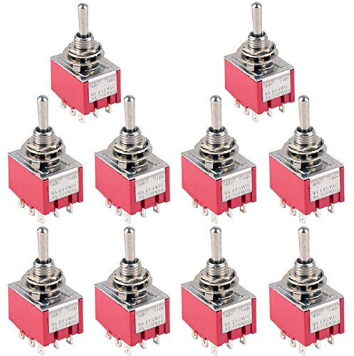 ETOPARS 10 Pièces Mini Interrupteur à Bascule on-on 6A 125V / 3A 250V 9 Broches 2 Positions 3PDT Miniature Interrupteur Voiture Borne Soudure
