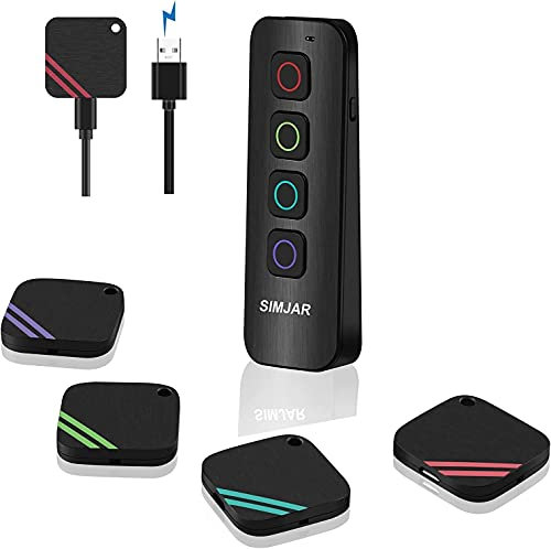 SIMJAR Wiederaufladbarer Schlüsselfinder mit Taschenlampe, drahtloser RF-Artikel-Ortungsgerät, 1 RF-Sender und 4 wiederaufladbare Empfänger, Haustier, Brieftaschen-Tracker