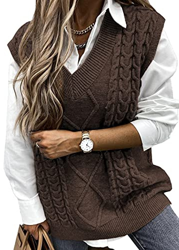 Maavoki Damtröja, väst, ledig, kort, stickad väst, v-ringad, tröja, ärmlös, elegant, enfärgad, stickad tröja, b-Brun, S