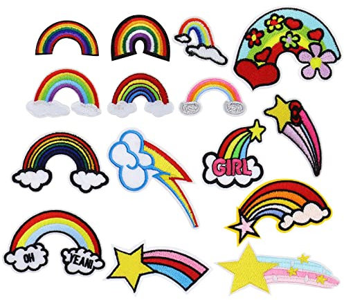 Create idea 15 Stücke Regenbogen-Patches Regenbogen-Sternmuster Aufnäher zum Aufbügeln Dekorative Applikationen Cartoon Aufnäher für Kleidung Dekoration DIY Handwerk
