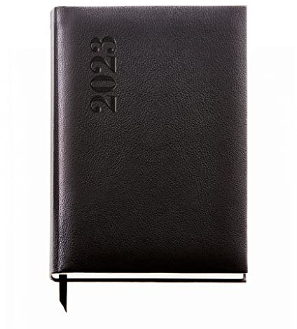 Miquelrius - Jahresplaner 2023 - Tag Seite - Plus Größe 155 x 213 mm (ca. A5) - Gepolsterter fester Bezug - Spanisch, Englisch und Portugiesisch - Schwarz