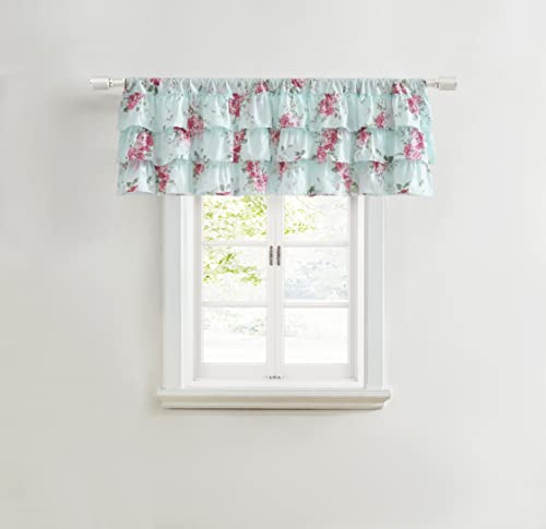 Shabby Chic - Baumwoll-Perkal-Volant, gerüschte Blumenmuster, Fenstervorhänge (Chloe Blue, 132,1 x 45,7 cm)