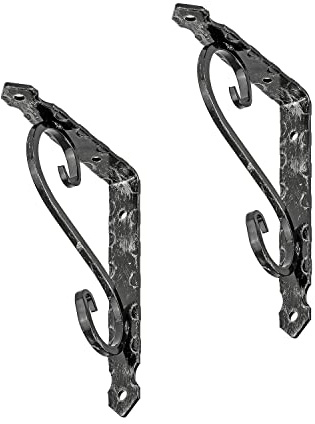 siwitec Schmiedeeiserne Konsole Regalwinkel 65kg schwarz 200x150mm 2er | antike Optik, geschmiedeter Stahl mit 3 mm Materialstärke, einfache Montage durch vorgefertigte Lochung