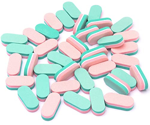 Diesisa Mini bloque de limas de uñas, esponja de grano 100/180 para uñas acrílicas, mini bloque de pulido de doble cara para herramientas de manicura, 40 unidades, verde/rosa