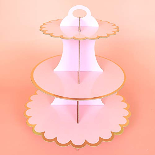 Niooce Soporte para magdalenas con 3 niveles, soporte de cartón para cupcakes para cumpleaños infantiles, rosa