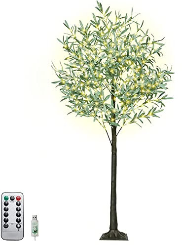 LED-Lichterbaum 180 cm Olivenbaum Künstlich 300 warmweiße LEDs Beleuchteter Baum 8 Lichter Modi mit Fernsteuerung USB-betrieben Weihnachten Deko Baum Outdoor Innen IP44 LED Baum mit Blätter Künstlich