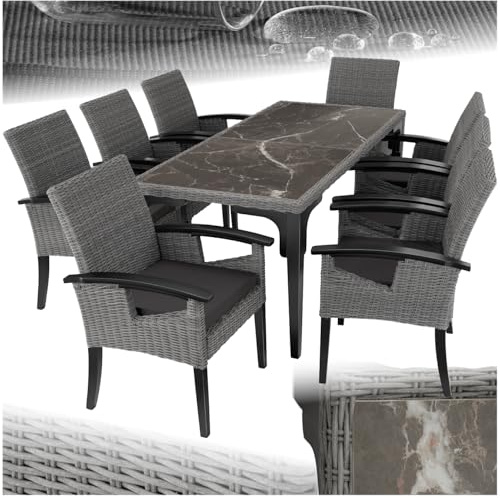 tectake® Salon de Jardin Extérieur en Poly Rotin 8 Personnes Ensemble Fauteuil Salon et Table de Jardin, Coussins Amovibles Inclus, Mobilier de Jardin pour Amenagement Balcon Terrasse