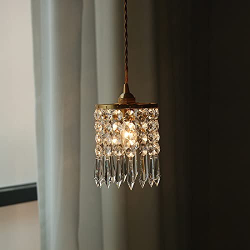 Retro LED Pendelleuchte Gold Kristall dekoratives Schlafzimmer Lampe Europäischer stil Vintage küchenlampe Antik Hängeleuchte für Wohnzimmer Büro Lernzimmer Bar Modern Elegante Kronleuchter E14, D17cm