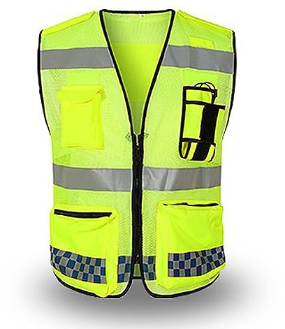 Shkalacar Warnweste für Herren and Damen, Atmungsaktive Reflektierende Sicherheitsweste mit Taschen und Reißverschluss,Gut sichtbare Bauweste und Arbeitsweste für Verbreitet darunter Flughäfen(Gelb,L)