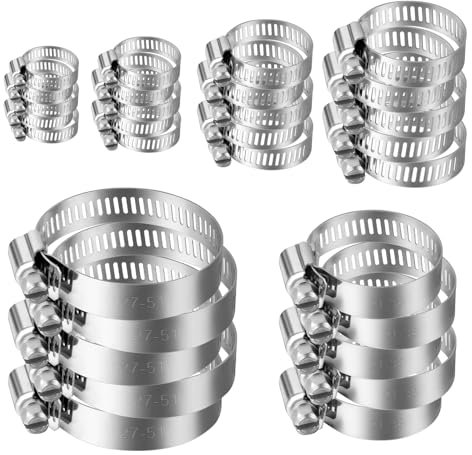 flintronic Abrazaderas de Acero Inoxidable, 30 Piezas brazaderas de Manguera de Acero Inoxidable, 6-51mm Ajustable Metalicas Kit de Abrazaderas de Tubería para Fijacción Mangueras y Tubería de Agua