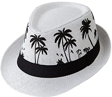 ECYC Ltd Unisex Panama stråhattar kort kant Fedora halmhatt Trilby hatt palmträd tryck sommar strand solhatt keps för män kvinnor