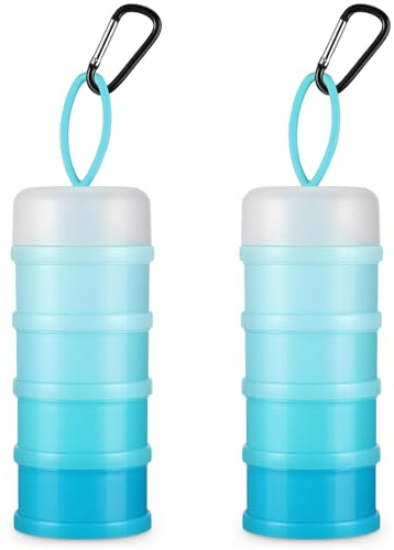 Baderke Proteinpulverbehälter mit Trichterständer, 4 stapelbare, auslaufsichere Proteinpulverspender, tragbarer Schlüsselanhänger-Pulverbehälter für Workout, Fitness, Reisen, Blau, 2 Stück